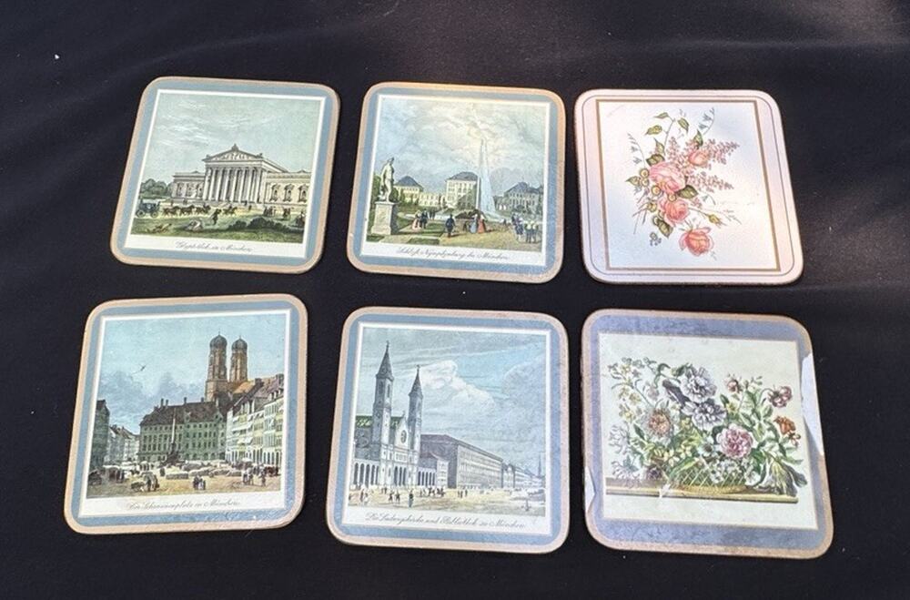 Vintage Set 6 Pimpernel Drink Coasters Floral England No Box EUC -S1P